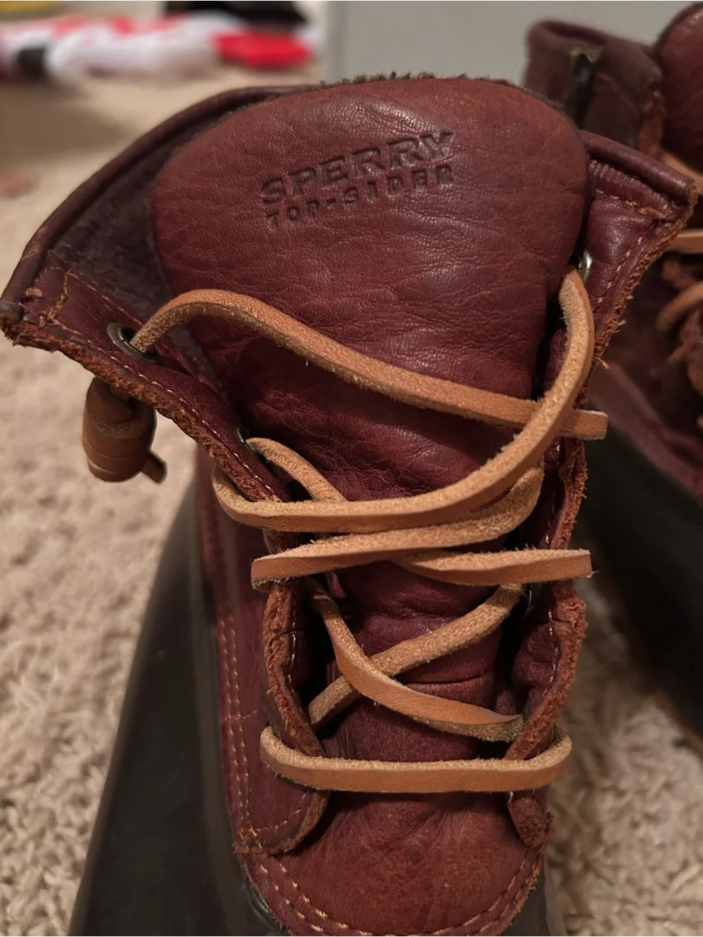 Sperry Brown Leather & Black Rubber Duck Boots with Tan Laces